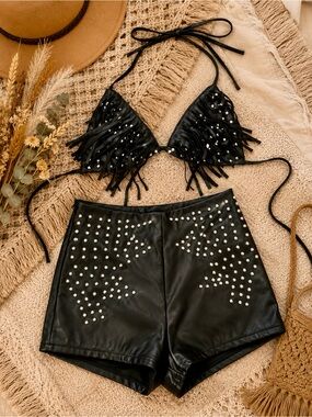 Studded Faux Leather 2 Piece Western Festival Set